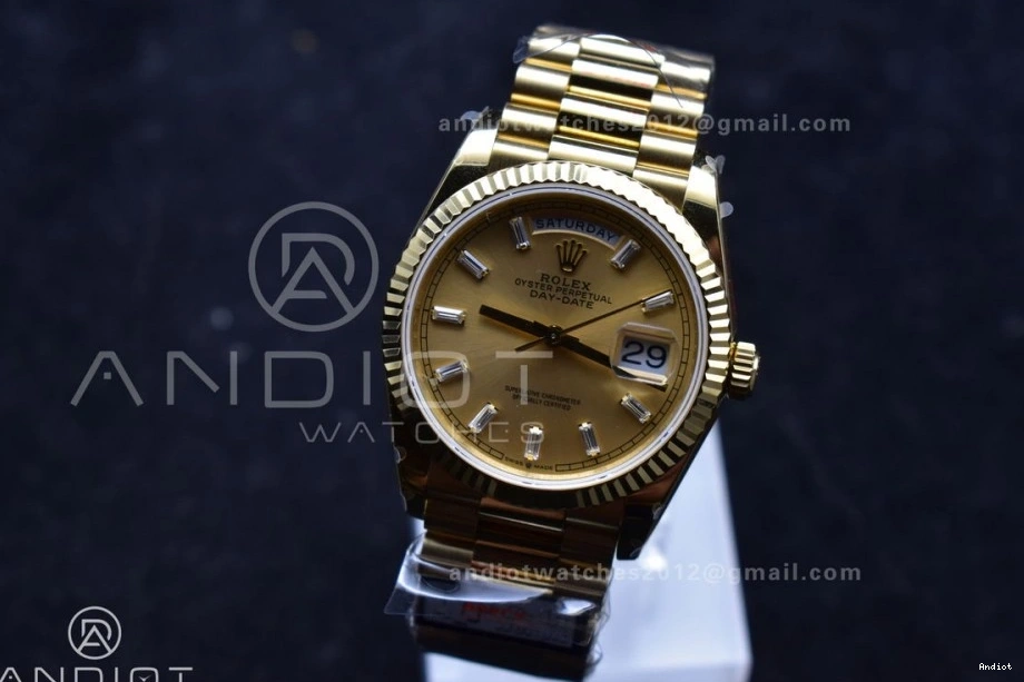 Best Gold President 694 DayDate Diamond Steel YG Stick vr3255 (Gain Dial Edition 36 Durable Weight) with QF V5 Bracelet 904L on 0713